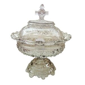Vintage Pedestal Cut Glass Crystal Lidded Candy Dish